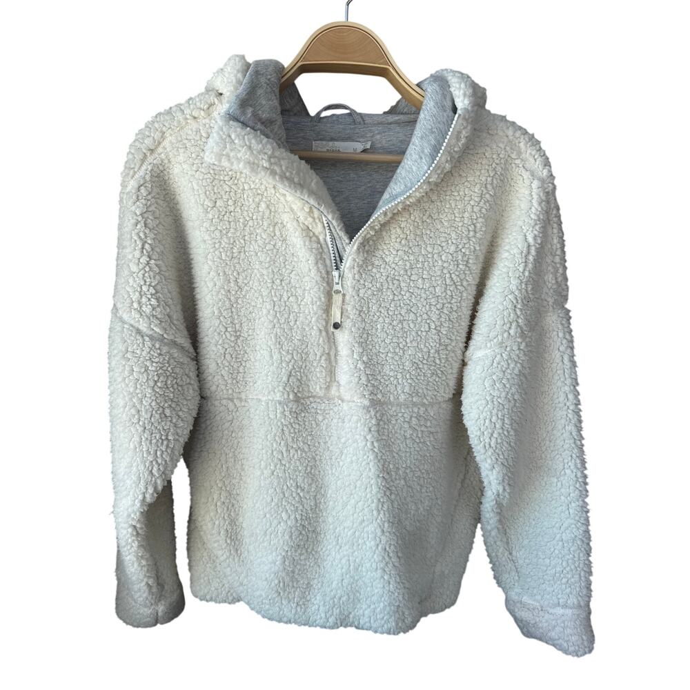 prAna Sherpa Fleece Pullover Hoodie Women’s M Ivory Teddy Quarter Zip Jacket